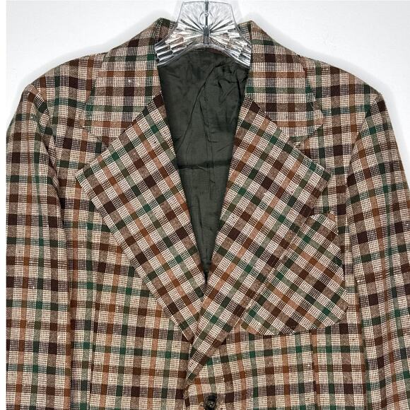 Vintage 1970s Brown Green Plaid Checked Women’s Blazer Jacket medium - Picture 2 of 15